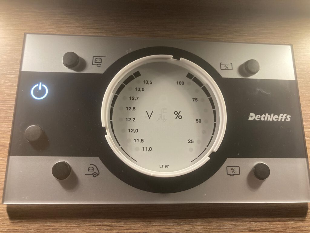 Hauptschalttafel und Anzeigeinstrument in einem Wohnmobil.